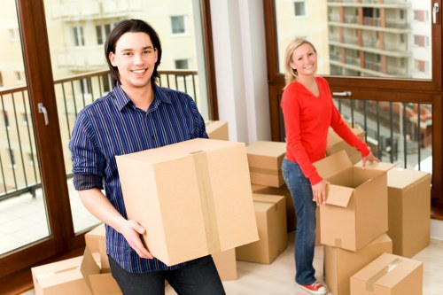 Packed boxes and furniture ready for a residential move in Westminster