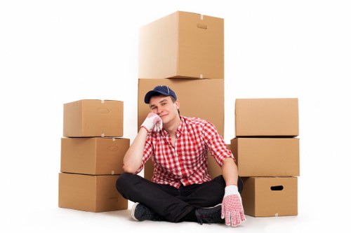 Office relocation process with labelled boxes and building access coordination